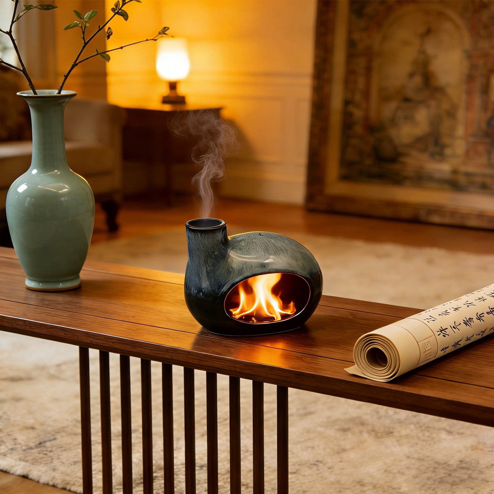 Ceramic Incense Holder with Chimney for Palo Santo, Sticks and Cones – Handcrafted Ash Catcher for Home Room Decor
