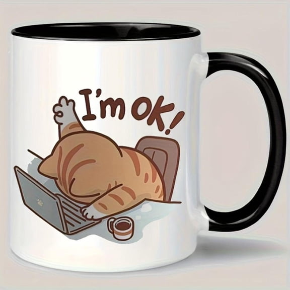 Ceramic Insulated Coffee Mug Reusable Multi Purpose Tea Cup with Playful I m Fine Design Hand Wash Only Ideal Lovers Coffee Cup