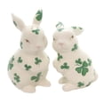 thumbnail image 1 of Ceramic Irish Easter Bunny Salt and Pepper Shakers Shamrock Pattern, 1 of 6