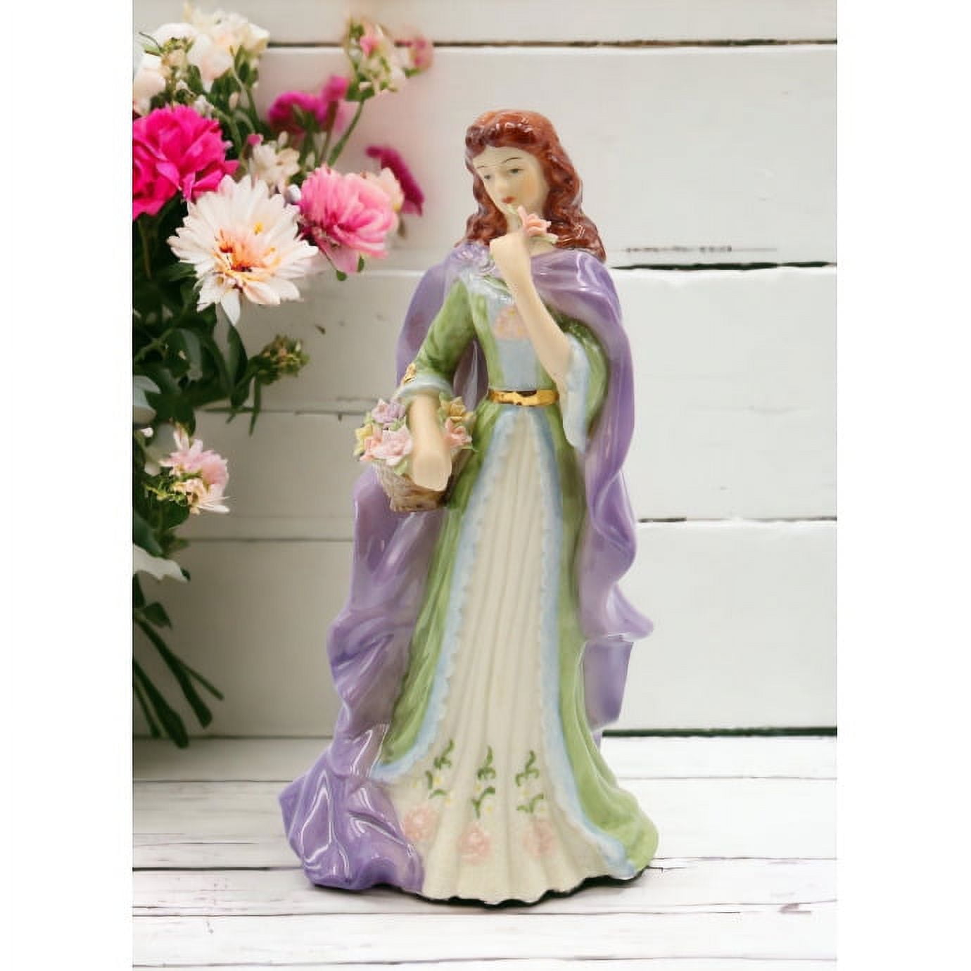 Elegant Ceramic Irish Lady Figurine with Purple Dress