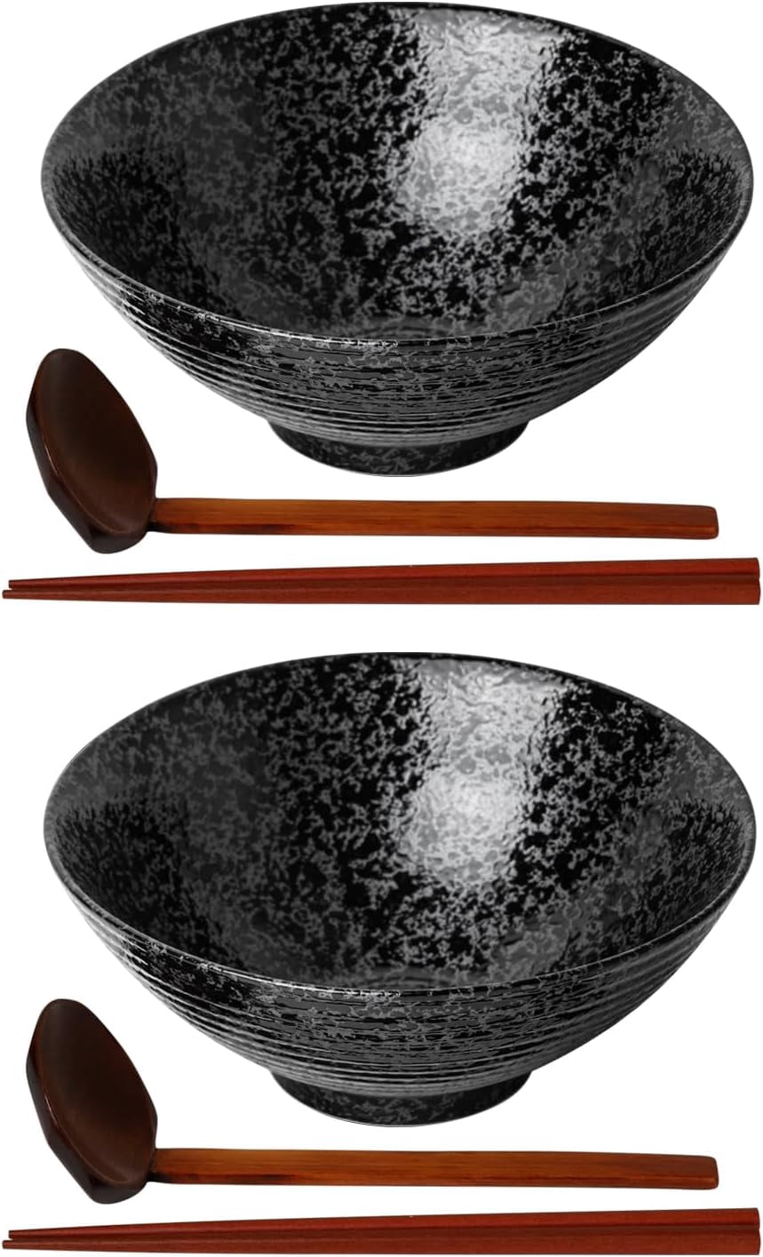 6.25 Inch Large Noodle Bowl Set – Ramen, Udon, Pho Bowl With Chopsticks (Red & Black)