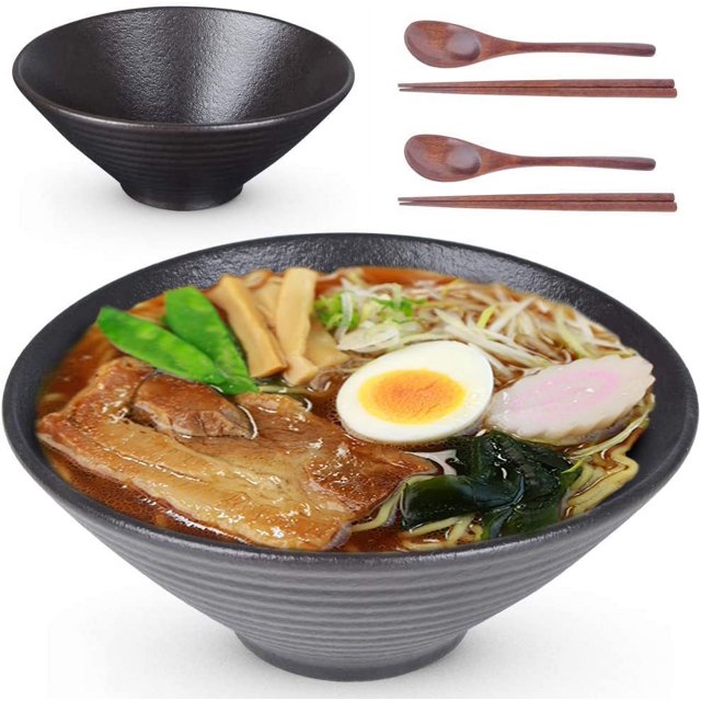 Ceramic Japanese Ramen Bowls, 2 Sets (6 Piece) 60 Ounce, Large Noodle
