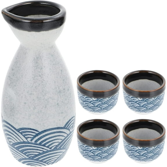 Ceramic Japanese Sake Set, Japanese Style Ceramics Sake Cup Sake Pot Saki Set Bottle With Sake 4 Sake Cups For Cold/Warm[Energy Class A]