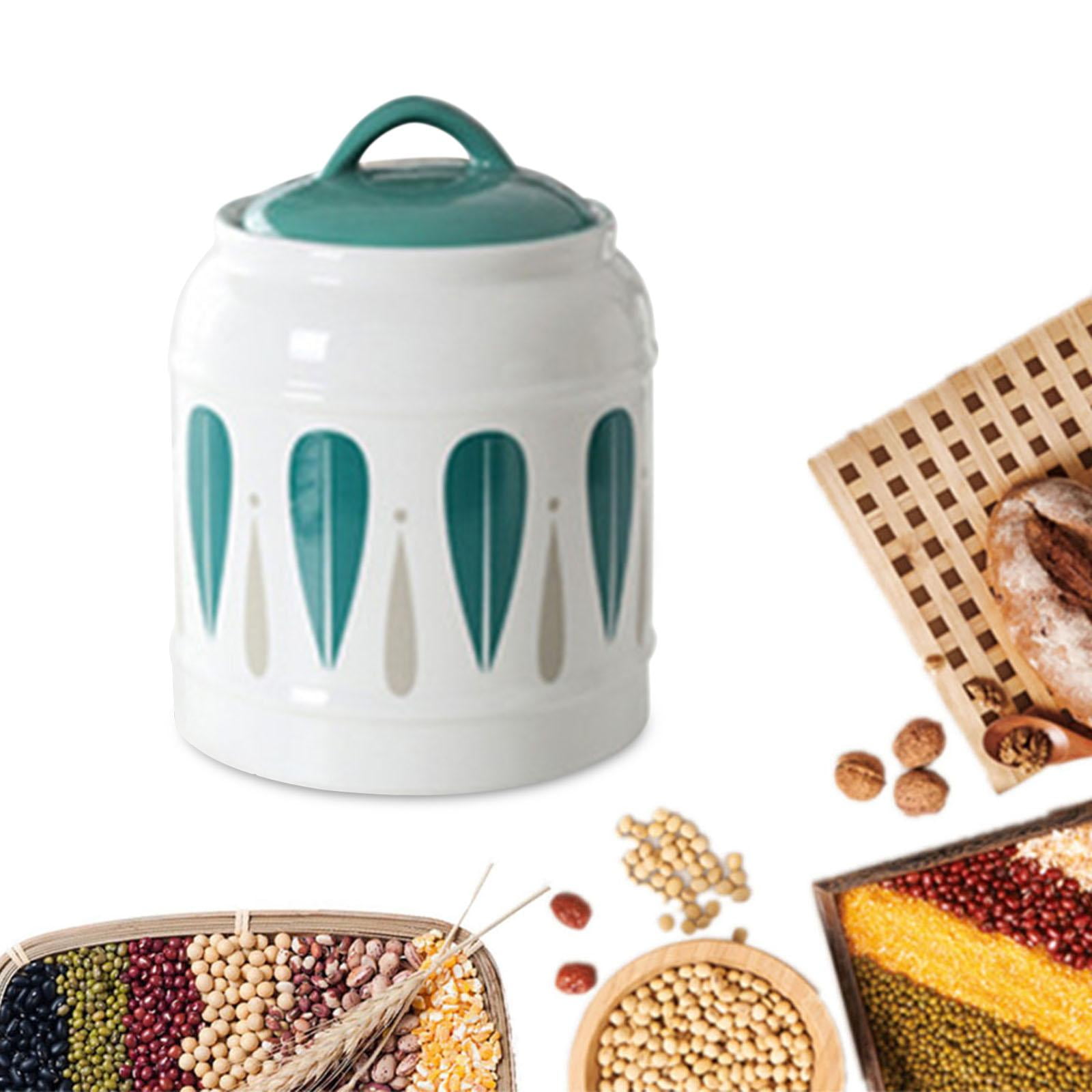 Ceramic Jar with Airtight Lid Food Storage Jar Porcelain Dry Food Container Tea Canister Pet Treat Storage Container for Rice 17cmx20cm