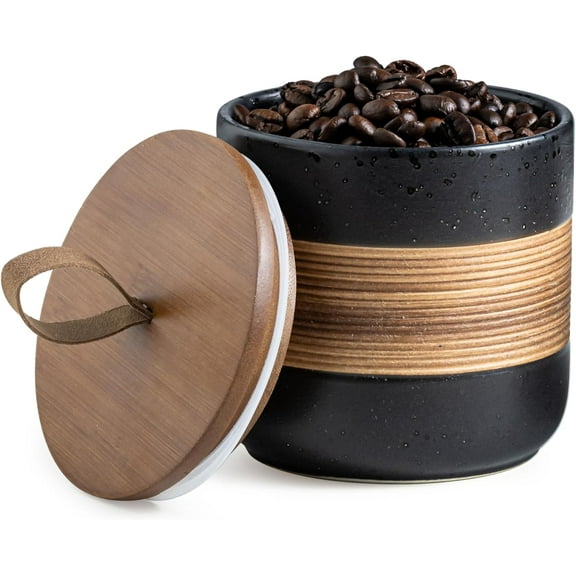 Ceramic Jar with Lid, Coffee Container Kitchen Food Storage Jars for Spice Sugar Tea Bag, Stackable Decorative Jars for Countertop, Black & 18 fl.oz