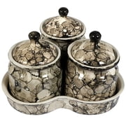 Ceramic Jars with Lid and Holding Tray | Multipurpose Barni for Chutney, Pickle, Spice, Ketchup | Storage Container | Dining Table Container SetPack of 3, Grey
