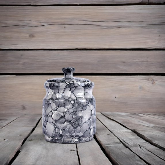 Ceramic Jars with Lid Multipurpose Barni for Chutney, Pickle jar Storage Container, Dining Table Container pack of 1(Grey)