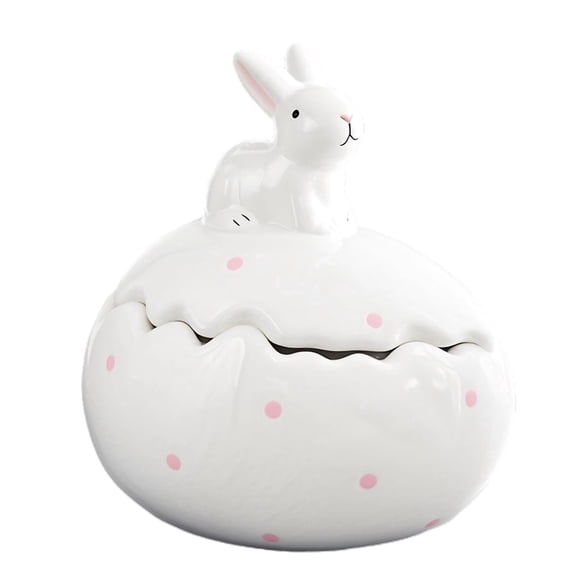 Ceramic Jewelry Box, Cute Bunny Easter Home Decor, Lipstick Organizer, Ceramic Crafts Figurine, Easter Gift, 6.1 x 6.9 in / 15.5 cm x 17.4 cm