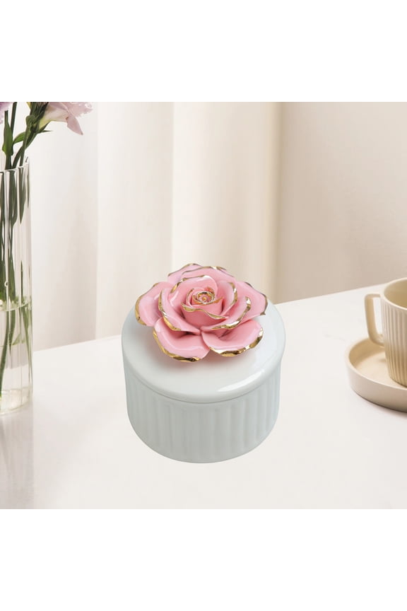 Ceramic Jewelry Box Hand-painted Storage Organizer with Lid for Home Decor, Wedding Gift, Seashell Starfish Nautical Theme Trinket Dish Ring Holder