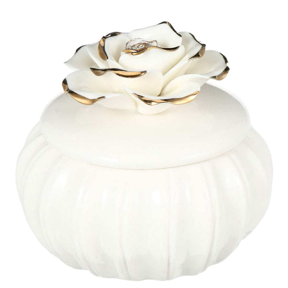 Ceramic Jewelry Case Ring Holder Trinket Jewelry Box with Handmade Gold