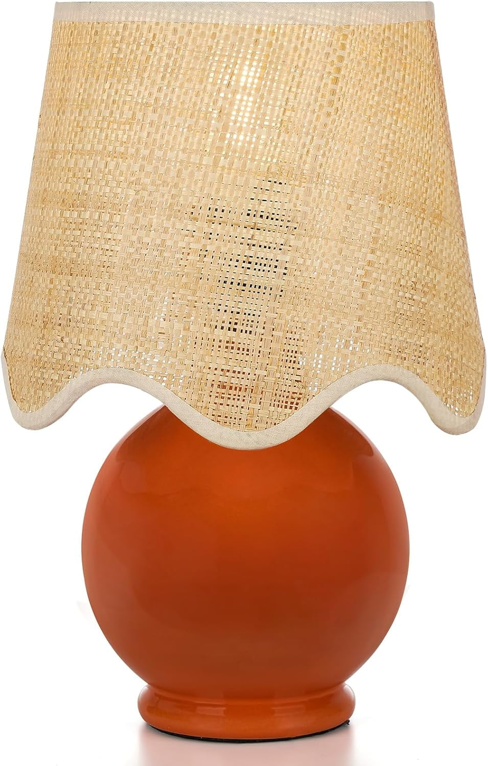 Ceramic Jute Bedside Table Lamp (Red & Shade Rattan)