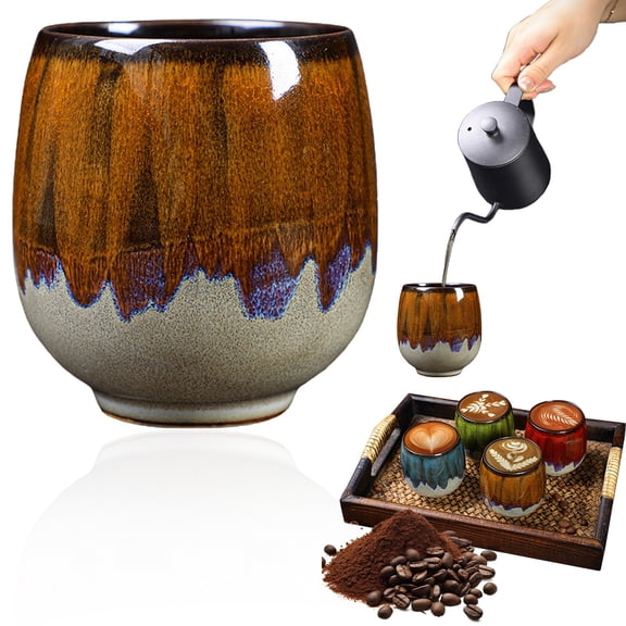 Ceramic Kiln-Change Espresso Cups Small Espresso Coffee Cup Spirits Cups Tasting Cups Ceramic Mate Cup (L,Yellow ,1PCS)