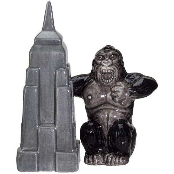 Ceramic King Kong And Empire State Building Salt And Pepper Shakers Figurine Set