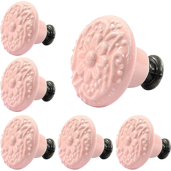 Ceramic Kitchen Cabinet Knobs, Pink, 10Pcs, 1.3Inch Diameter, Retro Style