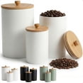 thumbnail image 1 of Ceramic Kitchen Canisters for Countertop Set of 3 with Airtight Bamboo Lids - White Kitchen Canisters with Airtight Lids - Flour Sugar Canister Set - Flour and Sugar Containers Farmhouse - Coffee Jar, 1 of 10