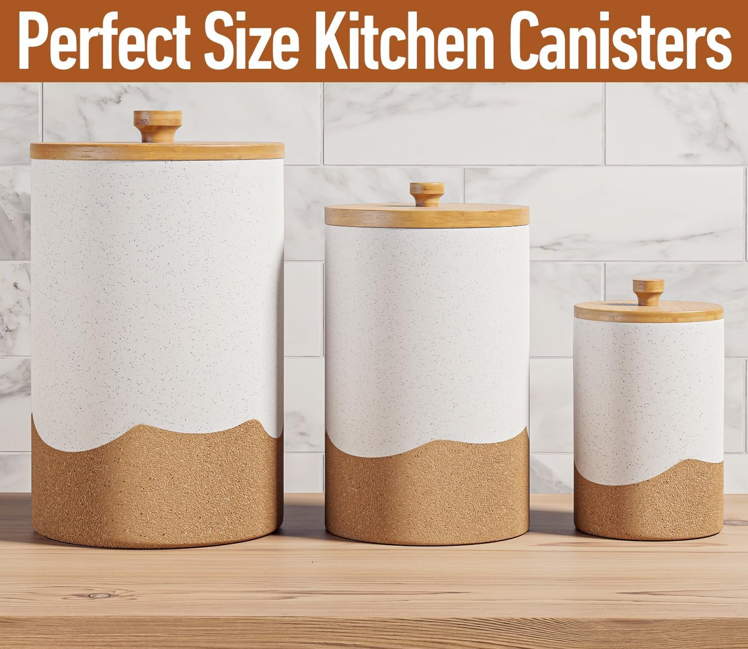Ceramic Kitchen Canisters with Airtight  Lids - 3 Piece Set for Flour, Sugar, Coffee