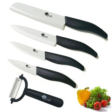 Ceramic Kitchen Knife Set,4Pack Paring Knives with Covers, Ceramic Blade Fruit Knife with Peeler, Rustproof Chef Knife 3",4", 5", 6" Inch Black