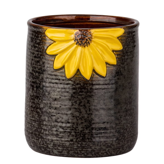 Ceramic Kitchen Utensil Crock Countertop Organizer Sunflower Decor