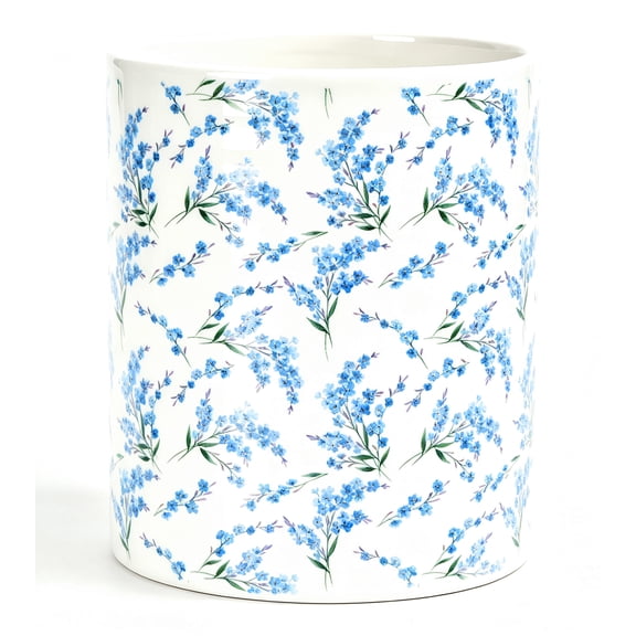 Ceramic Kitchen Utensil Holder, 7.2 inch Extra Large Blue Blossom Floral Pattern Utensil Crock Holder Organizer