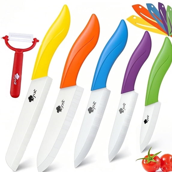Ceramic Knife 11-Piece Kitchen Knives Set with Sharp Paring Knife Serrated Bread Knife Chef Knife Utility Knife Fruit Slicer and One Peeler