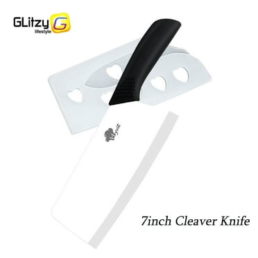 Ceramic Knife Kitchen Utility Knife 7 Inch Fruit Vegetable Slicing Knife Meat Cleaver Household Chef Knives Cutter with Sheath White Blade Rust Proof (Black)