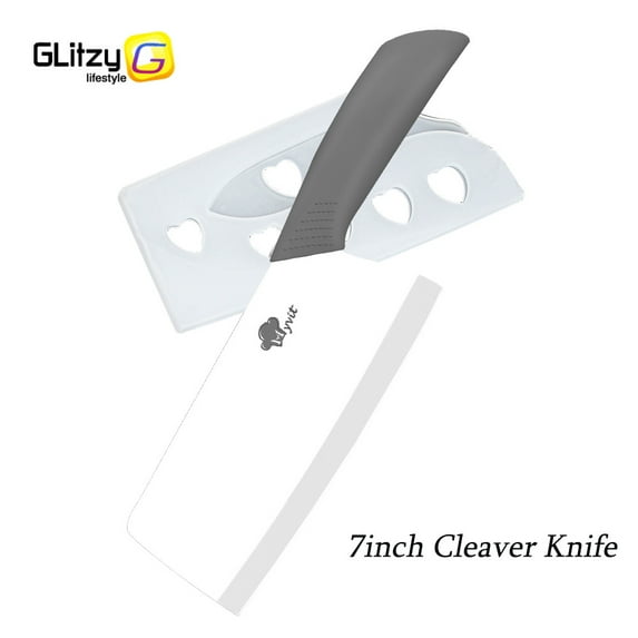Ceramic Knife Kitchen Utility Knife 7 Inch Fruit Vegetable Slicing Knife Meat Cleaver Household Chef Knives Cutter with Sheath White Blade Rust Proof (Grey)