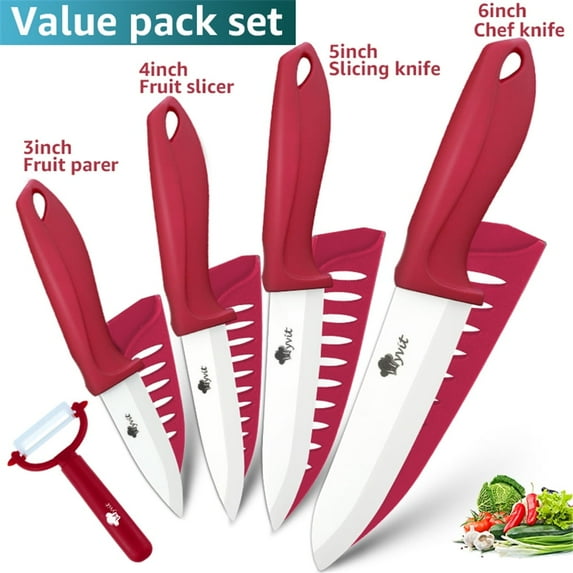 Ceramic Knife Set 5-Piece Sharp Chef Knives + One Peeler Non Rust White Blade with Sheaths 6-inch Serrated Bread Knife Non Rust Advantage Slicer