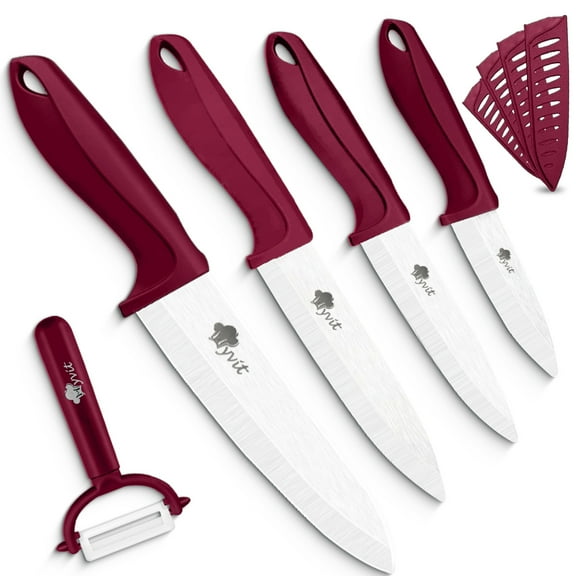 Ceramic Knife Set 5-Piece Sharp Cooking Knives with Peeler and White Blades Non Rust Advantage Ceramic Blade