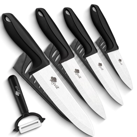 MYVIT Ceramic Knife Set Kitchen 4-Pack Paring Knife with Cover Chef's Cutting Knife for Vegetable Fruit Steak Boneless Meat