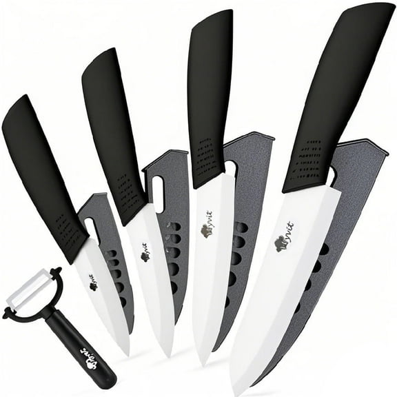 Ceramic Knives Kitchen 6-inch Chef Knife Paring Knife Set with Covers Rust Proof Fruit Vegetable Cooking Tool, 3" 4" 5" Black Knife Set