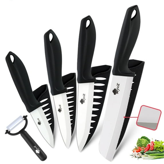 Ceramic Knife Set Kitchen Knives for Household Fruit Knives with Sheath 6" Bread Knife 5" Utility Knife 4" Fruit Knife 3" Paring Knife + One Peeler