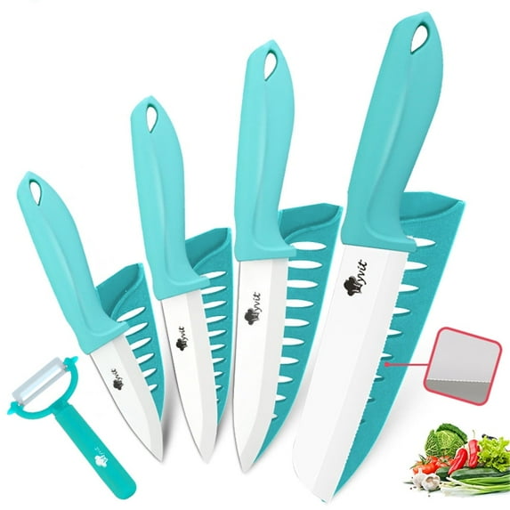 Ceramic Knife Set Kitchen Knives for Household Fruit Knives with Sheath 6" Bread Knife 5" Utility Knife 4" Fruit Knife 3" Paring Knife + One Peeler