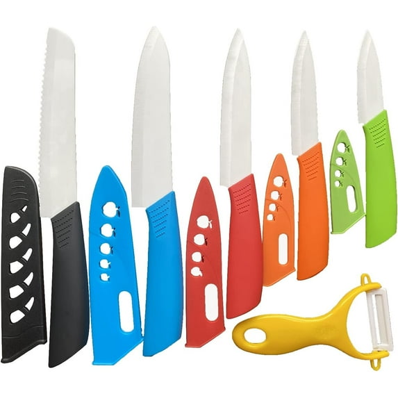 Ceramic Knife Set, Knives Set for Kitchen, Ceramic Kitchen Knives Colored Sheath, Bread Knife, Chef Knife, Utility Knife, Fruit Knife, Paring Knife
