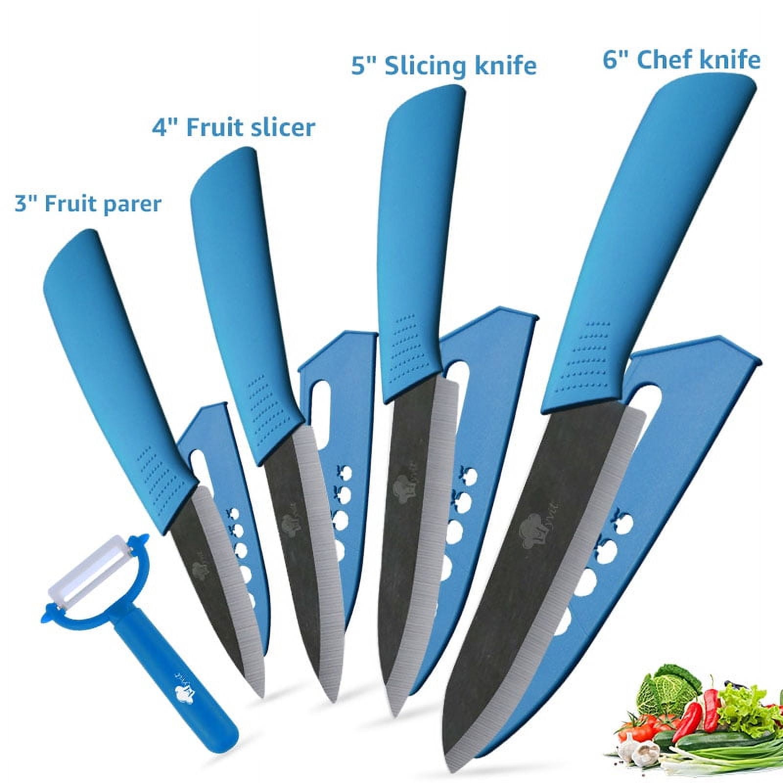 Ceramic Knife Set,Professional Kitchen Knives with Sheaths and One  Peeler,Rust Proof Ultra -Sharp 3 4 5 6Chef Knife Utility Fruit Paring  Knife Black Blade 