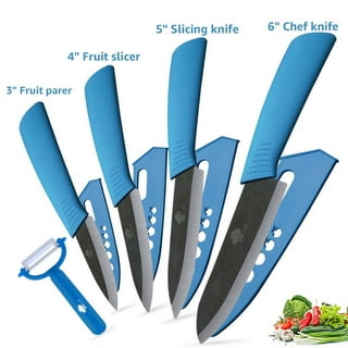 SiliSlick Steak Knife Set - Iridescent Titanium Coated Stainless Steel  Knives - 5 inch / 12.7cm - (6 Blue Handle & Blue Blade) 