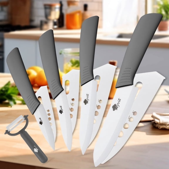Ceramic Knife Set for Kitchen 4-Piece Fruit Paring Knives with Blade Covers Rustproof Cutting Knife in 6",5",4",3