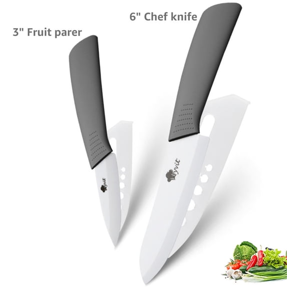 Ceramic Knife Set for Kitchen, 6 Inch Chef Knife + 3 Inch Paring Knife with Sheath, Zirconia Soft-Grip, Rustproof