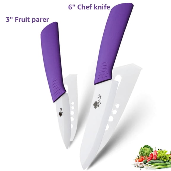 Ceramic Knife Set of Kitchen 6-inch Chef Knife + 3-inch Paring Knifewith Sheath Soft-Grip Handle Vegetable Fruit Slicing Rustproof