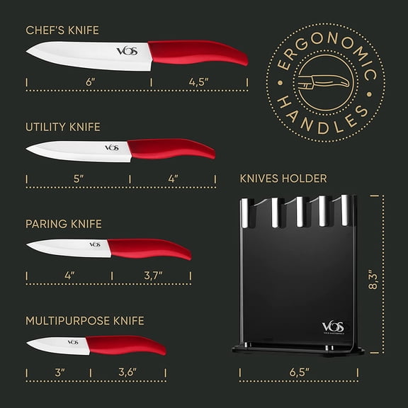 Ceramic Knife Set with Block, Ultra  Kitchen Knives Red