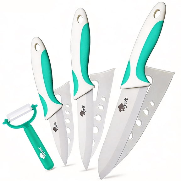 Ceramic Knife Set with Cover and Peeler, 3/4/6 Inch White Paring Knives for Kitchen, Ultra Sharp Kitchen Knives for Fruits Vegetables