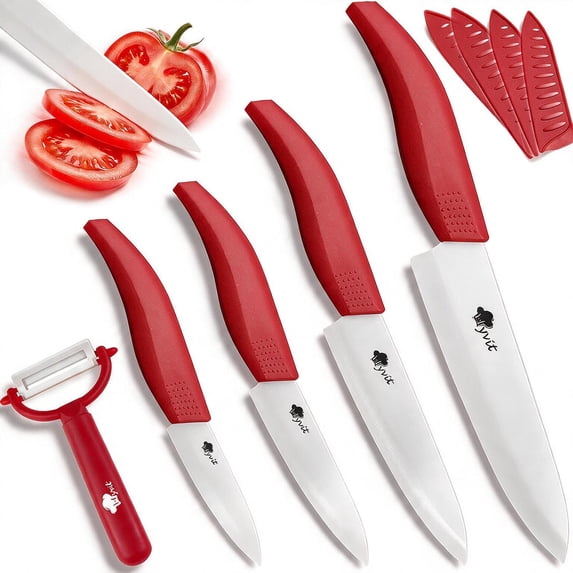 Akatsuki Ceramic Knife Set 9-Piece Kitchen Chef Paring Knives Set with Covers,3", 4", 5", 6" Vegetable Fruit Cooking Knife and a Peeler