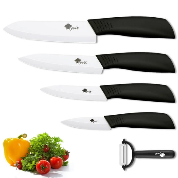 Ceramic Knives Set 4-Pack Paring Knives with Covers Fruit Slicing Cutter with 3" 4" 5" 6" Kitchen Knife + a Peeler
