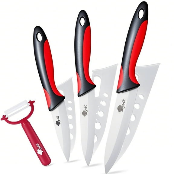 Fruit Paring Knife with Cover 4-Pack Ceramic Kitchen Knife Set Anit-resistant Rustproof Utility Vegetable Cutting Meat Knife with Soft Grip Handle