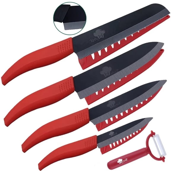 Ceramic Knives Set for Kitchen,4-Pack Sharp Rust Proof Stain Resistant Paring Knife Rust Proof,3",4",5",6" in Red