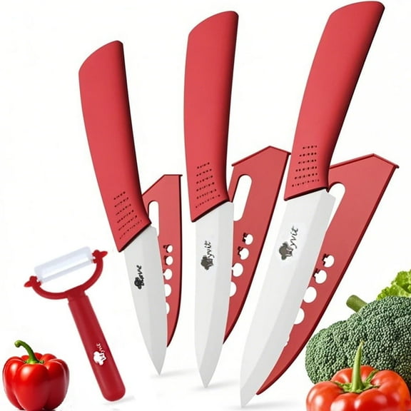 Ceramic Knife Set for Kitchen,3-Piece Fruit Paring Knives with Sheath,Rustproof and Sharp