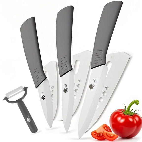 Ceramic Knife Set for Kitchen,3-Piece Fruit Paring Knives with Sheath,Rustproof and Sharp