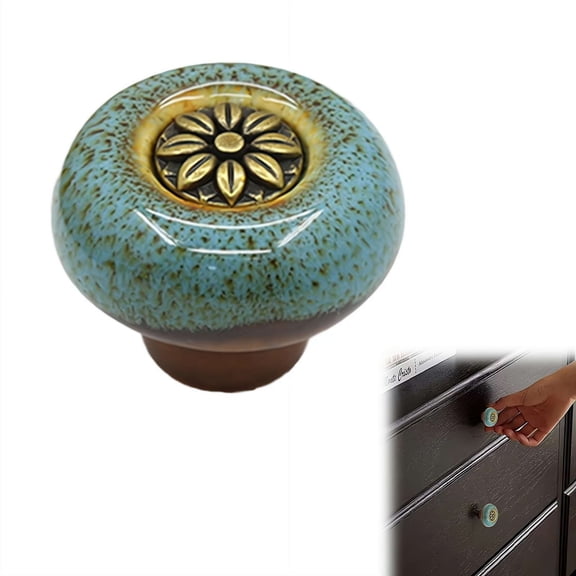 Ceramic Knobs, Retro Design Cabinet Knob, Round Shape Vintage Pull Handles, European Flower Carving Drawer Pulls, Kitchen Cabinet Cupboard Door knobs, for Furniture, Drawer Handles