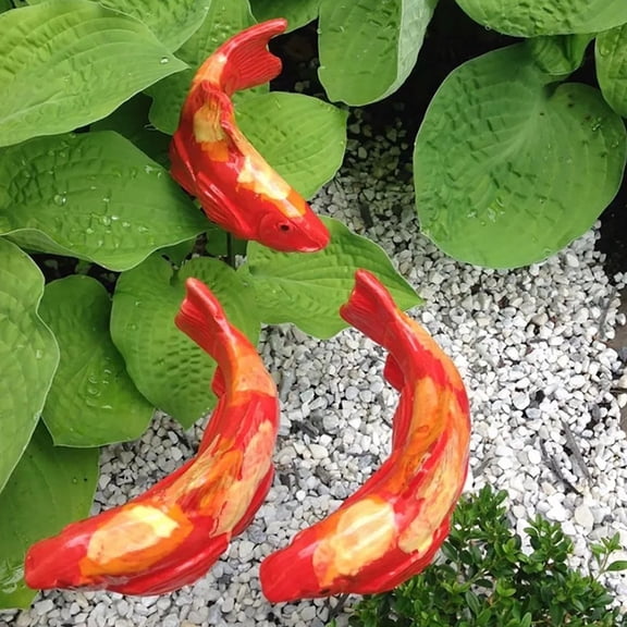 Ceramic Koi Fish Garden Sculpture Set with Submersible Weather-Resistant Art for Outdoor Decor and Landscaping