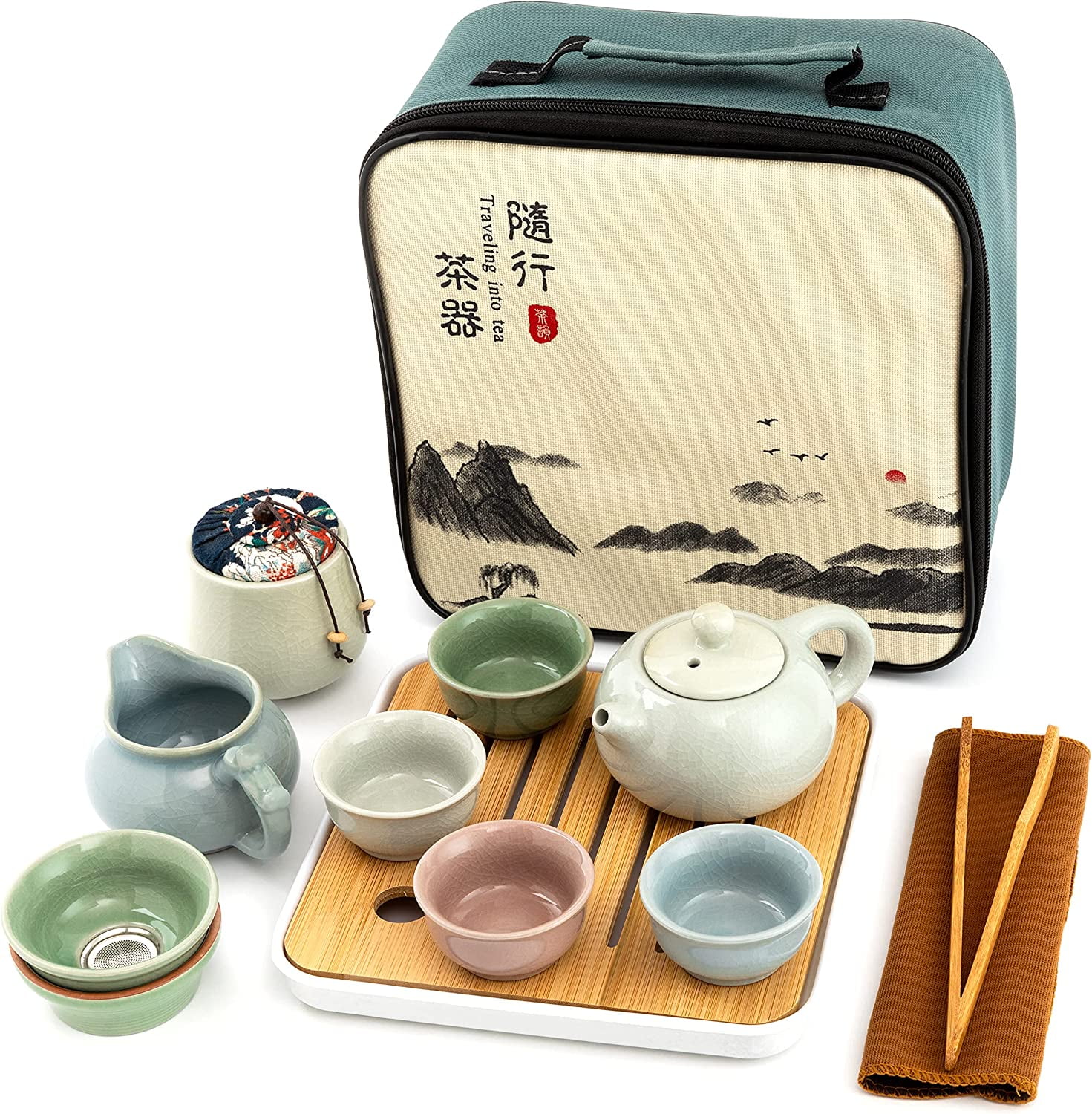 Ceramic Kungfu Tea Sets 12 Piece,Mini Protable Travel Tea Set With Tea ...