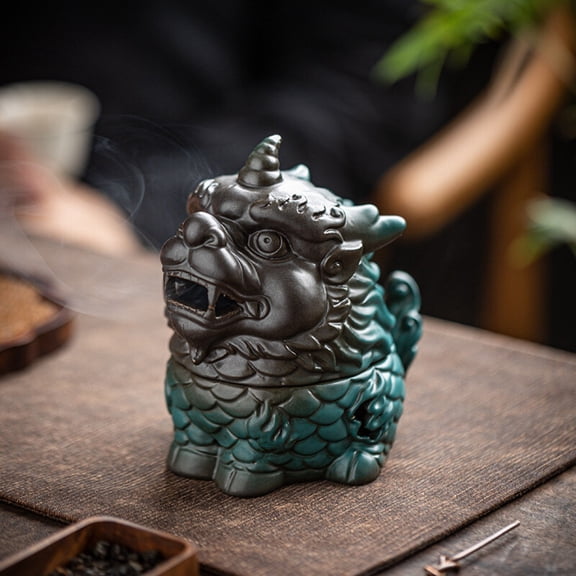 Ceramic Kylin Incense Burner Coil Censer Sandalwood Agarwood Holder Home Decor Oriental Style Aromatherapy Ornament for Room